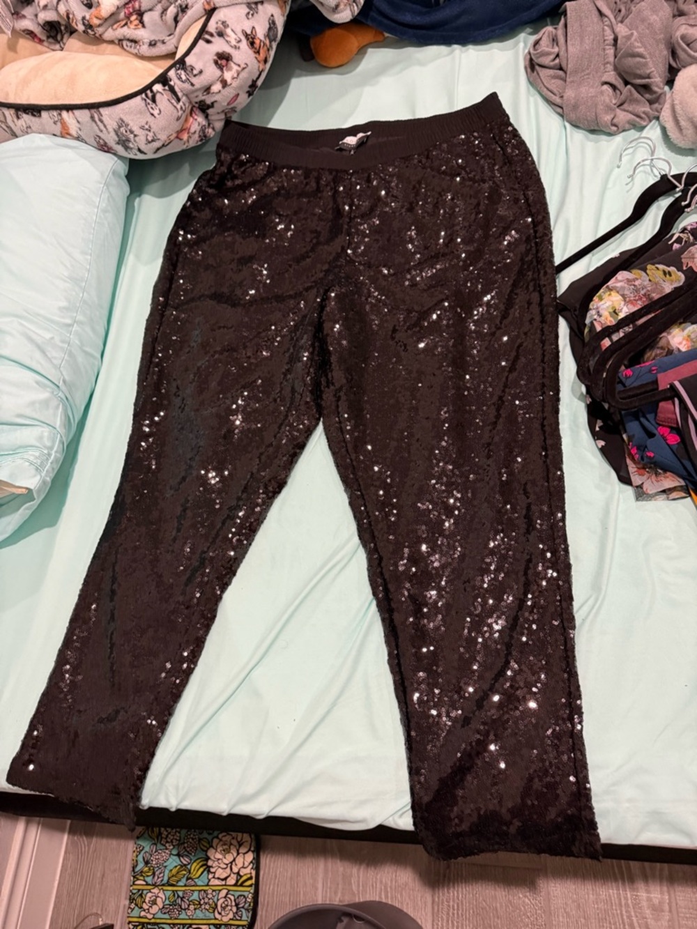 Eloquii Black Sequin Elastic Waist Pants